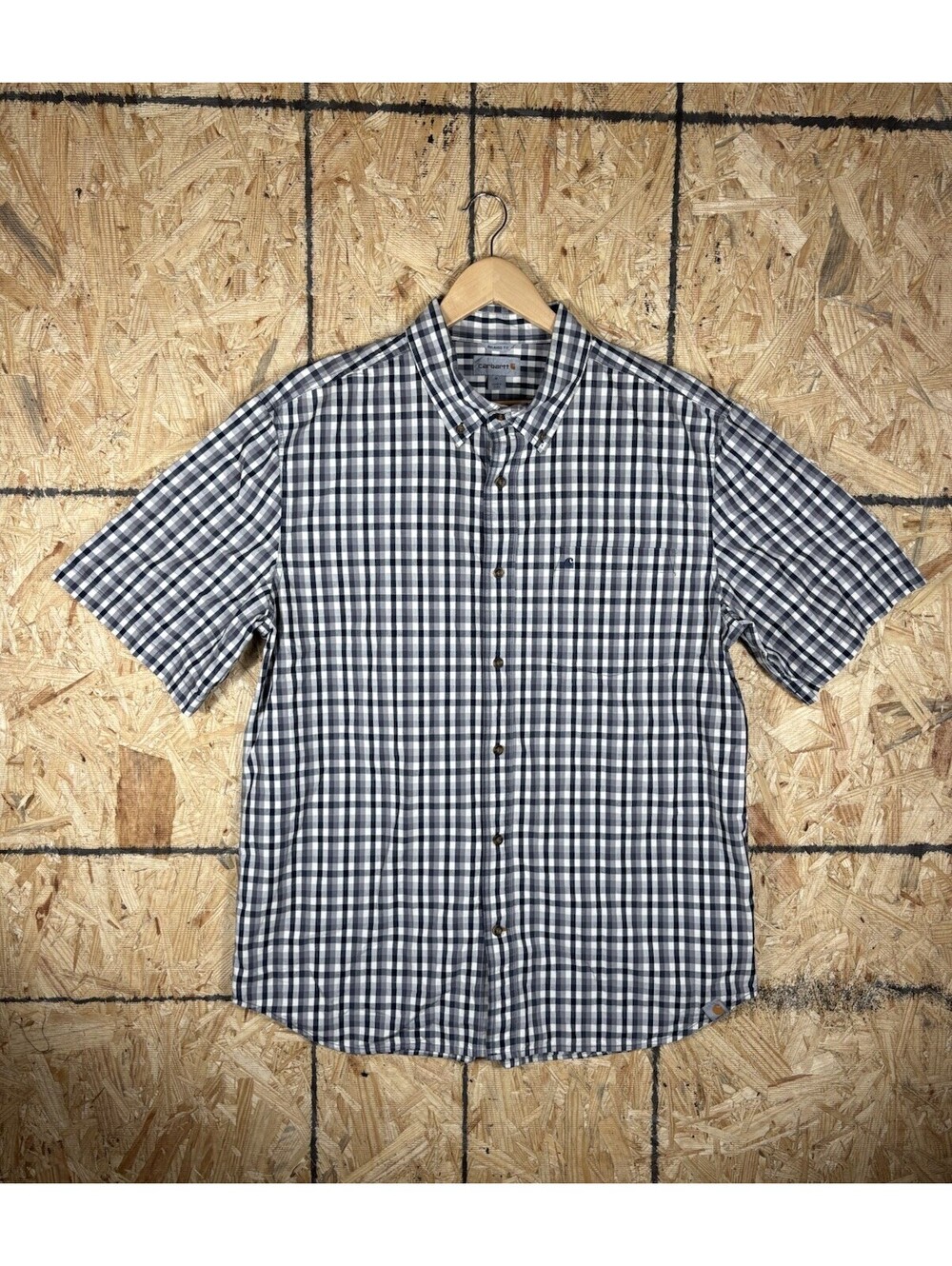 Carhartt Plaid Button Up Shirt Mens XL Gray Short Sleeve Relaxed Fit Cotton
